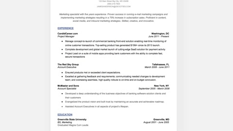 Common Resume Sections